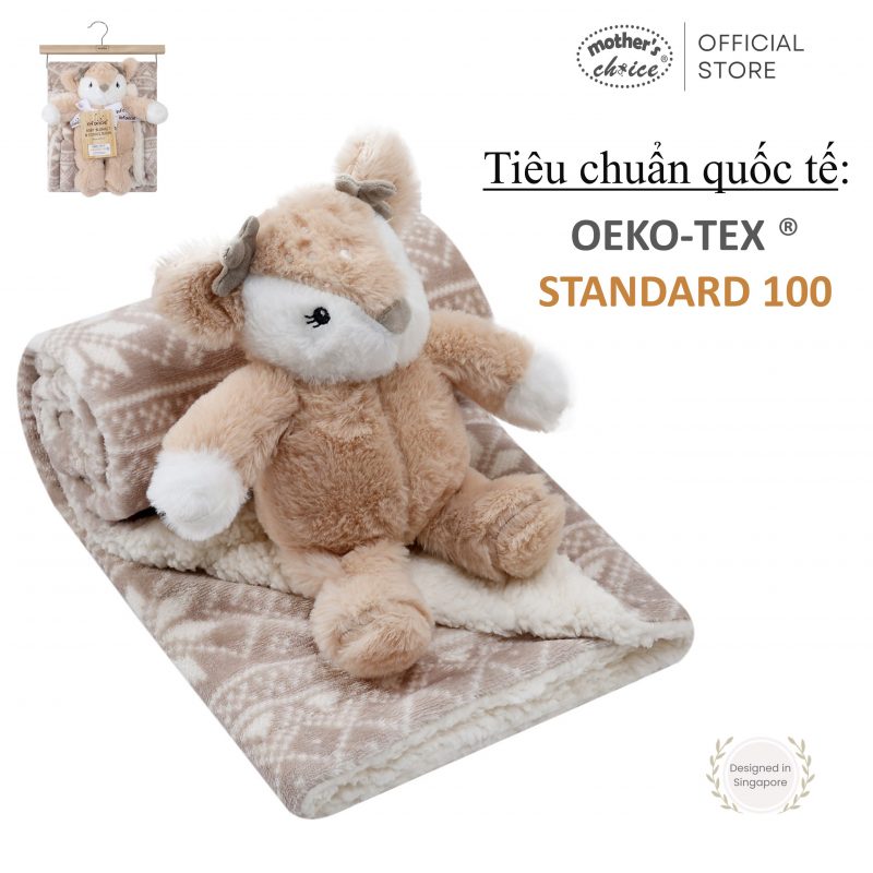 Chăn cho bé đạt chuẩn OEKO-TEX STANDARD100 cỡ 76x91cm kèm thú bông Mother's Choice